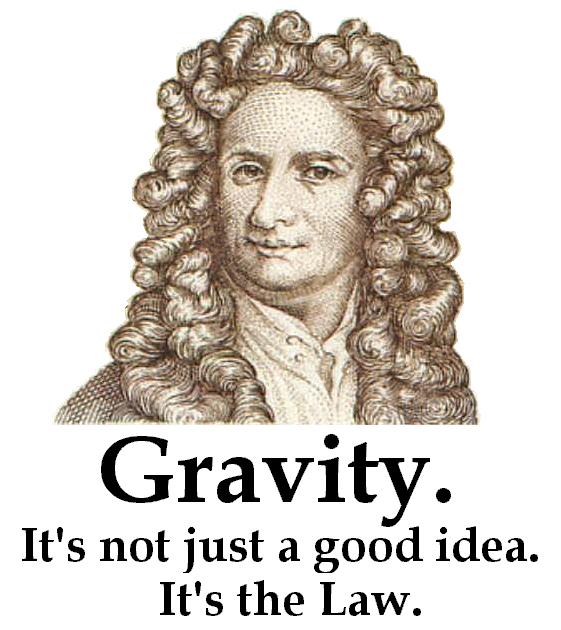 Newton: Gravity, it's not just a good idea, it's the law! :)